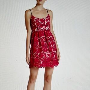 ABS Allen Schwartz Guipure Floral Lace Dress Red Sz10 NWT